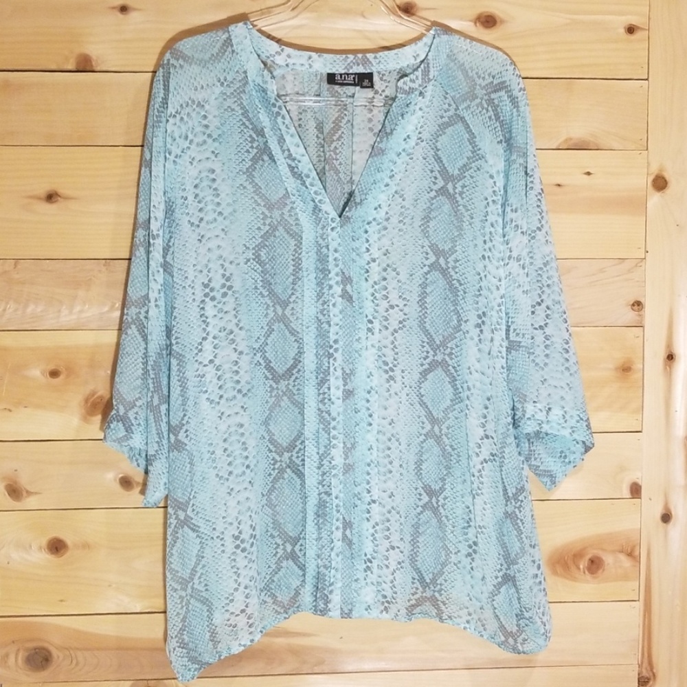 a.n.a Light Blue Snake Print V-Neck Blouse